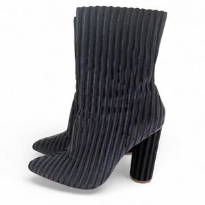 Blue Ribbed Ankle Boots